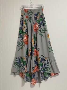Patrons of Peace Gray High-Low Floral Maxi Skirt with Orange & Green Print
